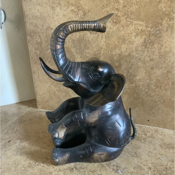 Vintage Other Vintage Metal Brass Large Elephant Statue 4 Trunk Up